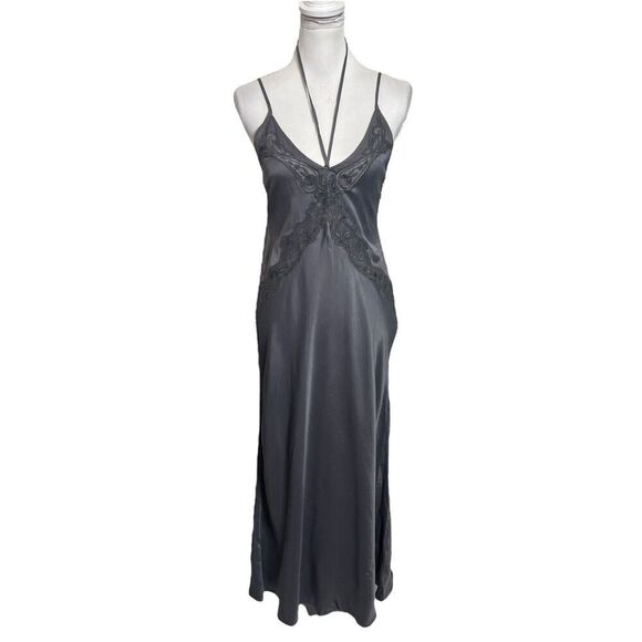 ZARA NWT Midi Camisole Slip Dress Charcoal Grey Women’s Size Small Satin - Picture 2 of 13